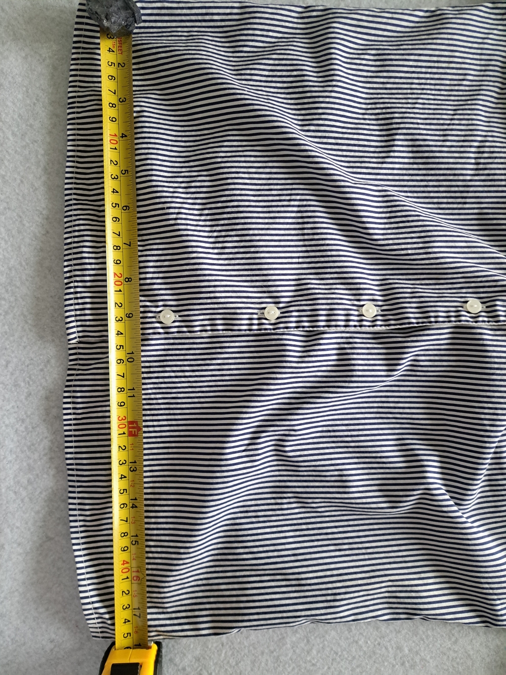 H&M 100% Cotton Navy Blue and White Striped Off-Shoulder Button-Down Shirt - Picture 9 of 14
